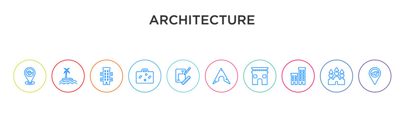 architecture concept 10 outline colorful icons