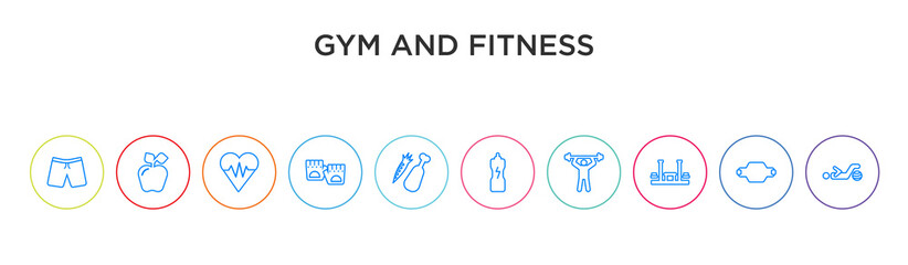 gym and fitness concept 10 outline colorful icons