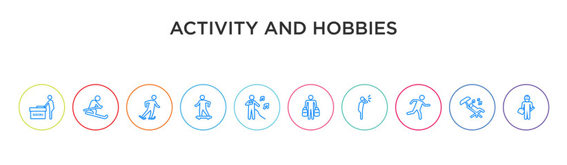 Obraz na płótnie Canvas activity and hobbies concept 10 outline colorful icons