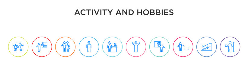 activity and hobbies concept 10 outline colorful icons