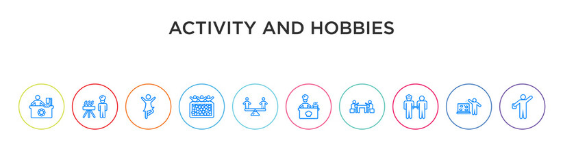 activity and hobbies concept 10 outline colorful icons