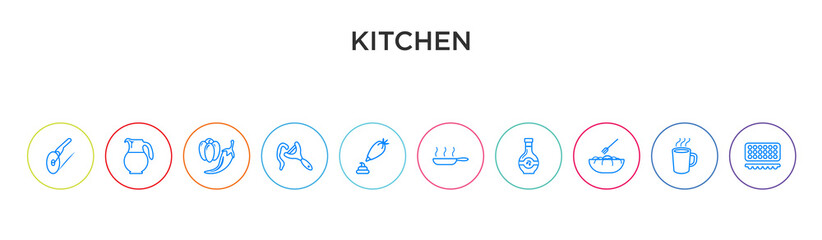 kitchen concept 10 outline colorful icons
