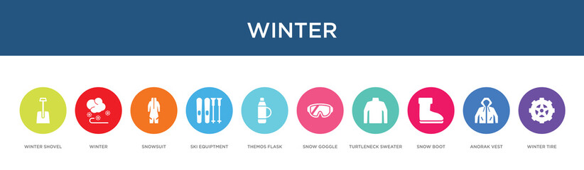 Fototapeta premium winter concept 10 colorful icons