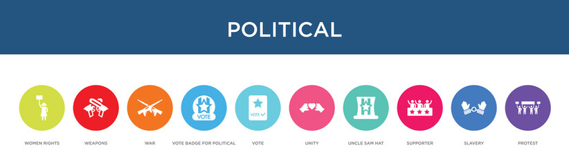 Fototapeta na wymiar political concept 10 colorful icons