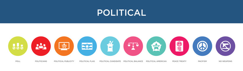 political concept 10 colorful icons