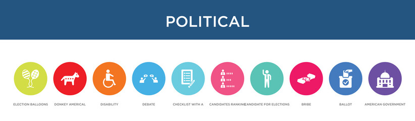 Fototapeta na wymiar political concept 10 colorful icons