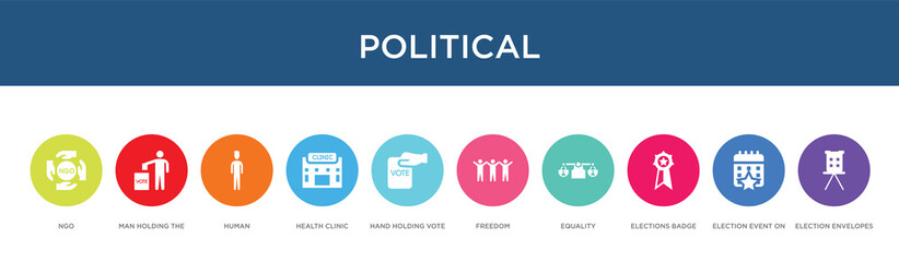 political concept 10 colorful icons