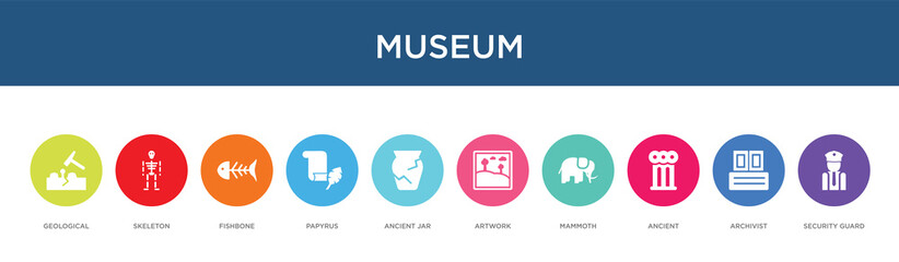 museum concept 10 colorful icons