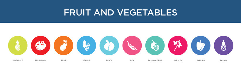 fruit and vegetables concept 10 colorful icons
