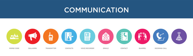 communication concept 10 colorful icons
