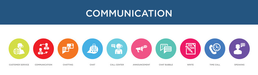 communication concept 10 colorful icons