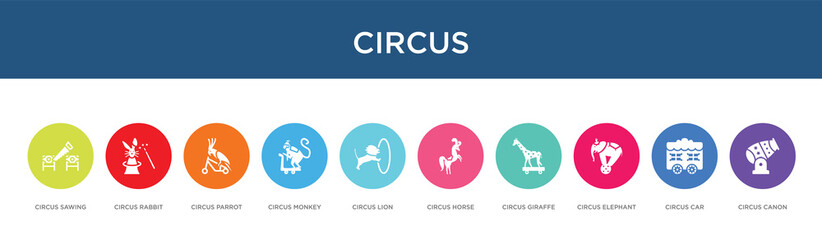 circus concept 10 colorful icons