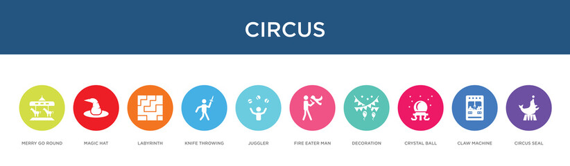 circus concept 10 colorful icons