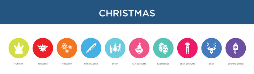 christmas concept 10 colorful icons