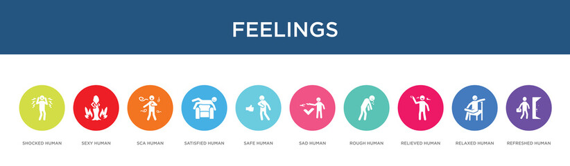 Fototapeta na wymiar feelings concept 10 colorful icons