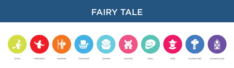 Fototapeta na wymiar fairy tale concept 10 colorful icons