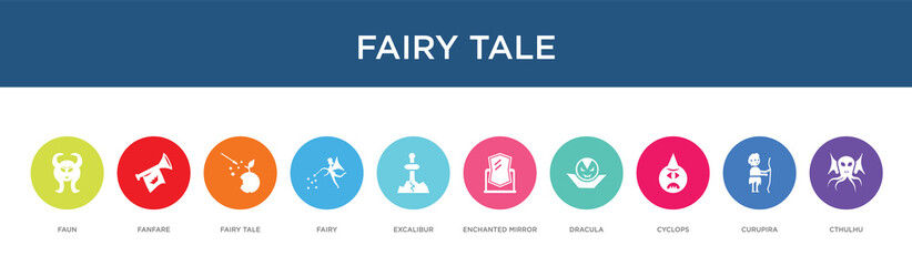Fototapeta na wymiar fairy tale concept 10 colorful icons