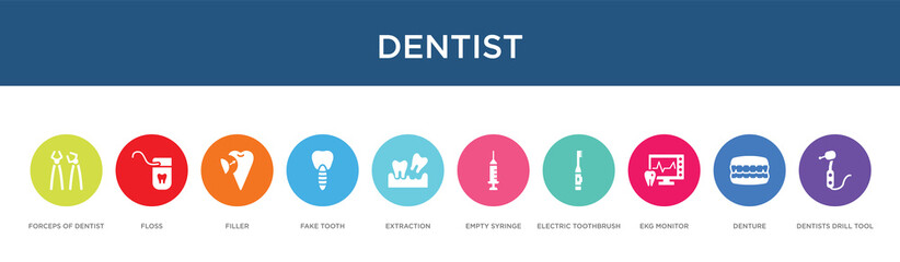 dentist concept 10 colorful icons
