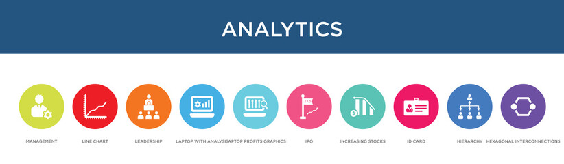 analytics concept 10 colorful icons