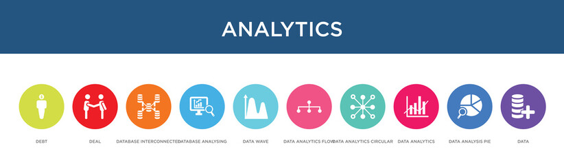 analytics concept 10 colorful icons