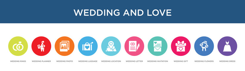 wedding and love concept 10 colorful icons