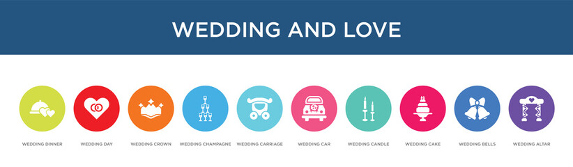 wedding and love concept 10 colorful icons