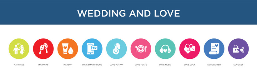 wedding and love concept 10 colorful icons