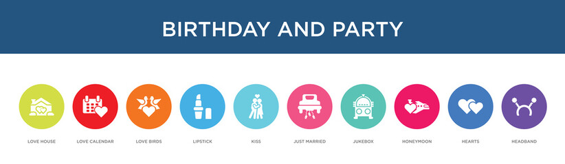 birthday and party concept 10 colorful icons