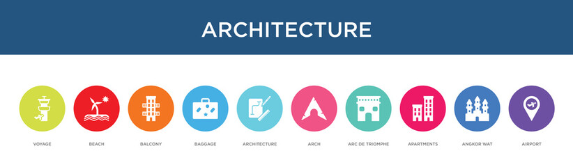 architecture concept 10 colorful icons