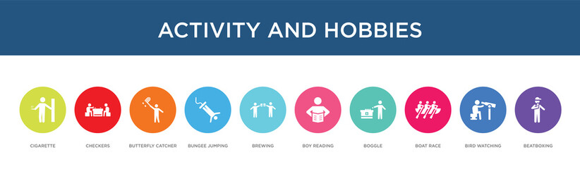activity and hobbies concept 10 colorful icons