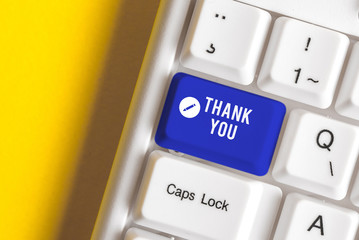 Conceptual hand writing showing Thank You. Concept meaning a polite expression used when...