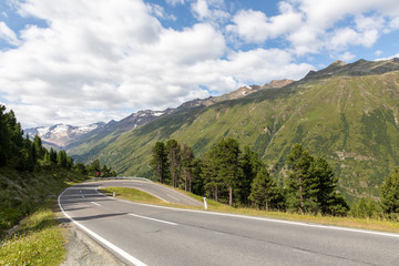 Panoramic view of the Timmelsjoch high alpine road in Texelgruppe nature reserve. Oetztal Alps,...
