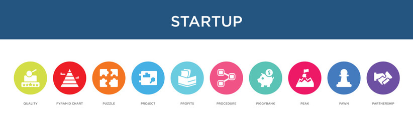 startup concept 10 colorful icons