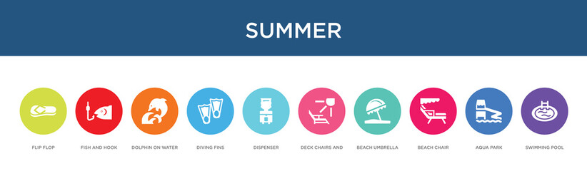 summer concept 10 colorful icons