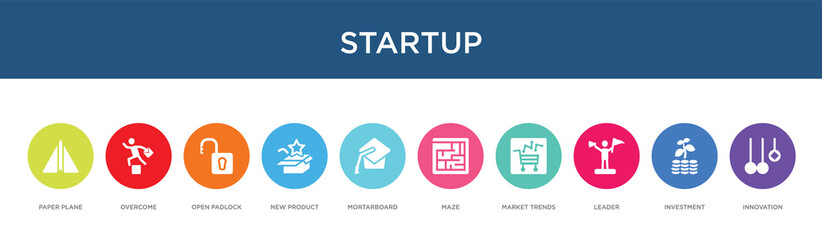 startup concept 10 colorful icons