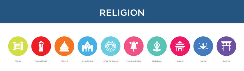 religion concept 10 colorful icons
