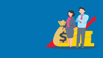 Business People with Money Stack. Rich Businessman and Businesswoman Characters. 