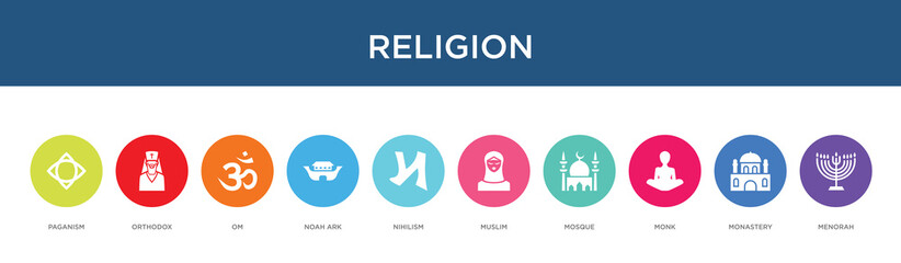 religion concept 10 colorful icons