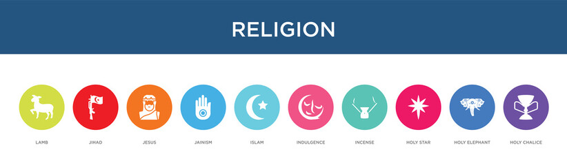 religion concept 10 colorful icons