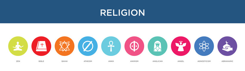 Fototapeta na wymiar religion concept 10 colorful icons