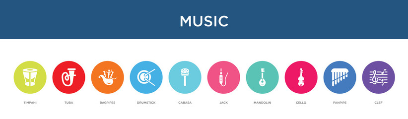 music concept 10 colorful icons
