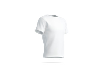 Blank white clean t-shirt mockup, isolated, side view, 3d rendering. Empty sport outfit mock up....