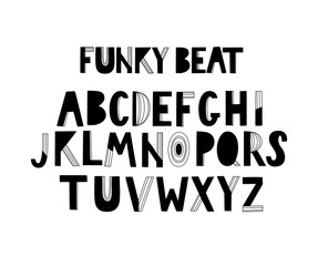 Modern geometrical black and white bulky uppercase lettering alphabet