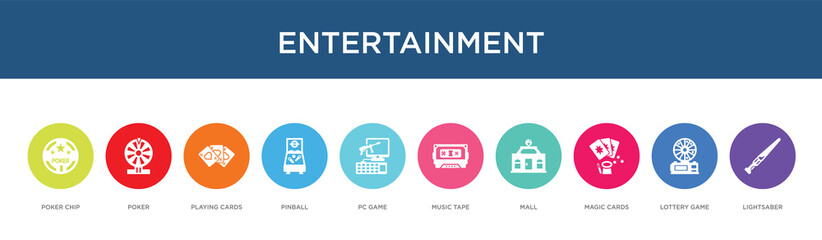 entertainment concept 10 colorful icons