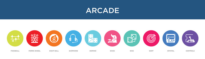 arcade concept 10 colorful icons