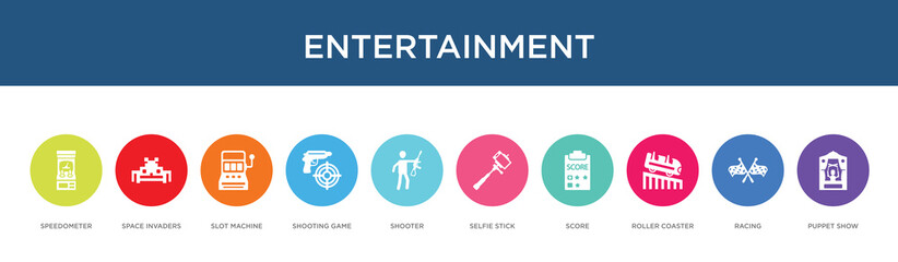 entertainment concept 10 colorful icons