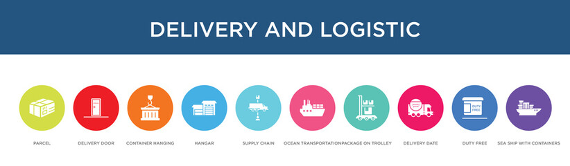 Naklejka premium delivery and logistic concept 10 colorful icons