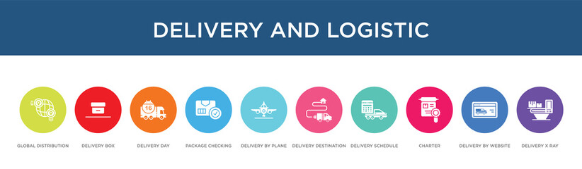 delivery and logistic concept 10 colorful icons