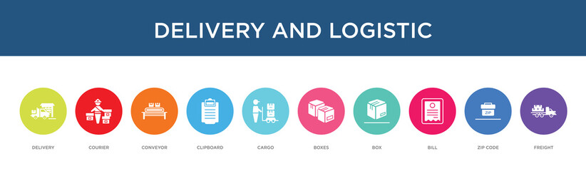 delivery and logistic concept 10 colorful icons