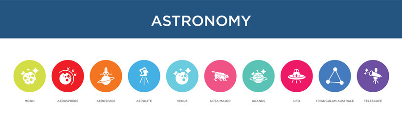 Fototapeta na wymiar astronomy concept 10 colorful icons